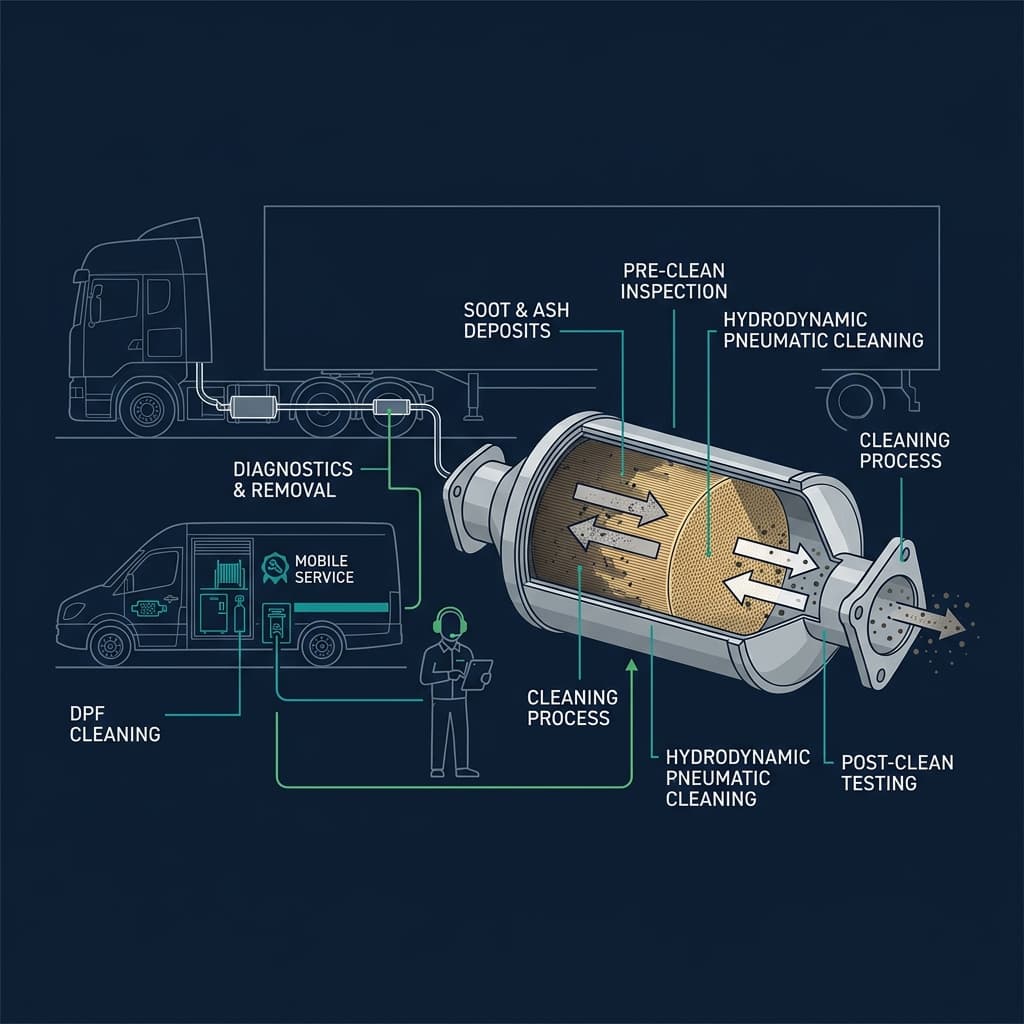 Mobile DPF Cleaning schematic illustration